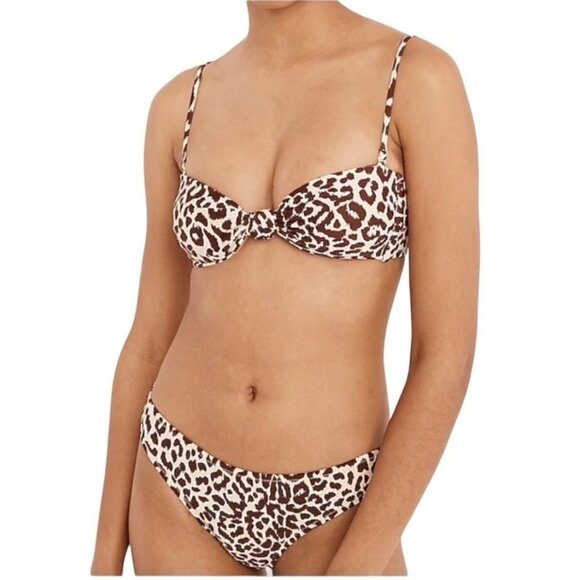 J. Crew Lana Leopard Knot Bikini Swim Suit Set Twist Front Bandeau Mid Rise - Picture 1 of 10
